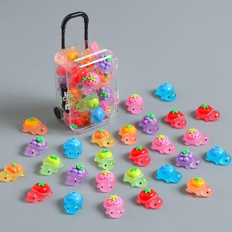 Luminous Fruit Turtle Toy Set: Mini Suitcase Resin Figurine for Children's Pretend Play & Decoration