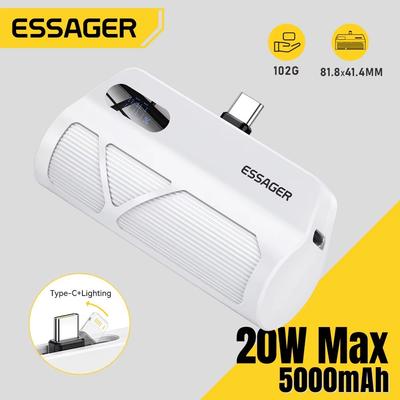 Essager Mini Capsule Power Bank 5000mah Type-C Lighting Fast Charging Digital Display PowerBank External Battery For iPhone 16 15