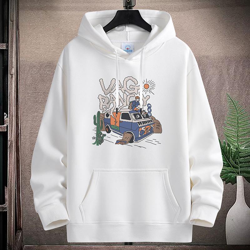 

Wagon Pattern Large Size Men Fleece Hoodie Loose Hooded Sportshirt Boys Pullovers XXXL белый