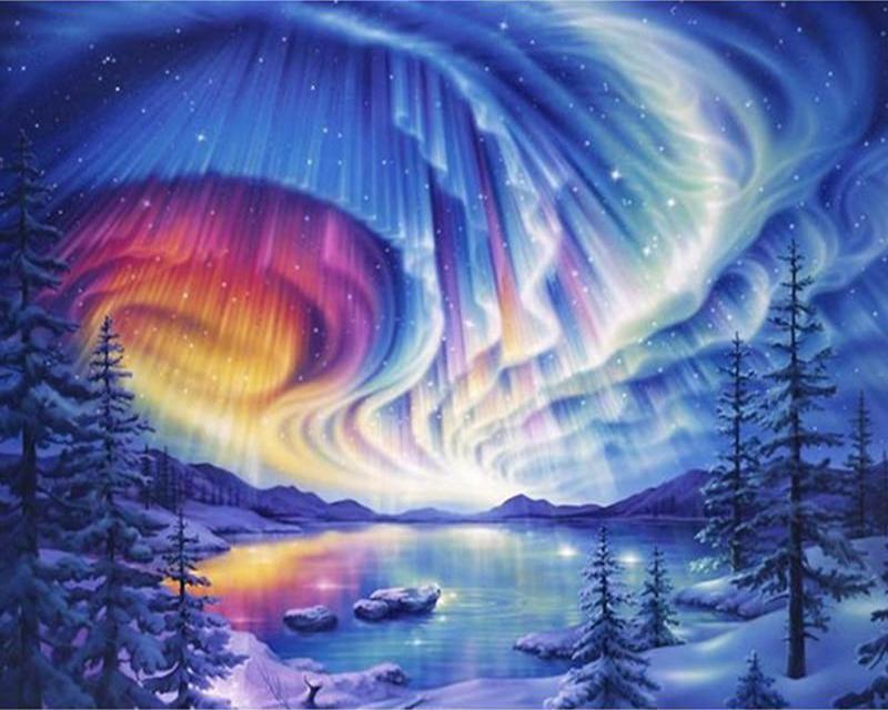 Full Square Round Diamond Embroidery Ocean Northern Lights Snow Landscape Cross Stitch Diamond Painting Animal Full Square New Arrival Home Decoration