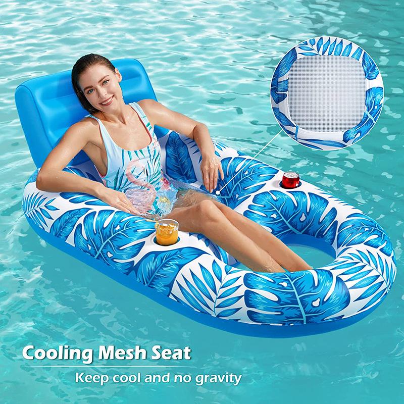 Maple Leaf Inflatable Water Lounger with Cup Holder and Mesh Bed