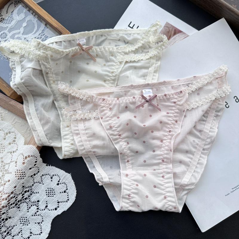 Women's Ice Silk Lace Trim Polka Dot Underwear - Cute Candy Colors, Fits 80-130 Jin