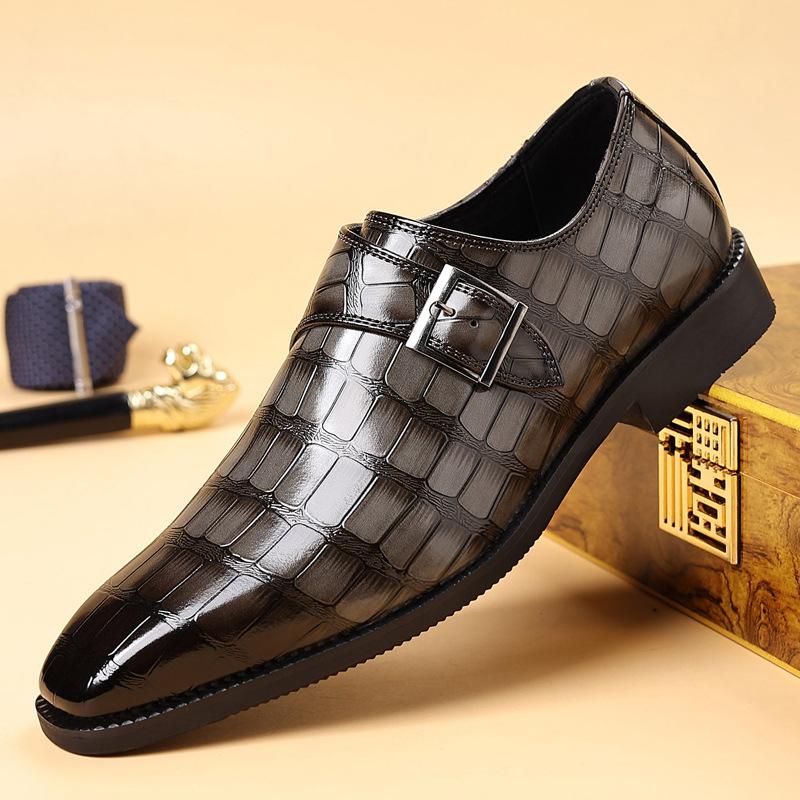 Men'S British Style Buckle Crocodile Grain Leather Shoes Men Slip-On Casual Business Shoes Mens Dress Office Wedding Flats