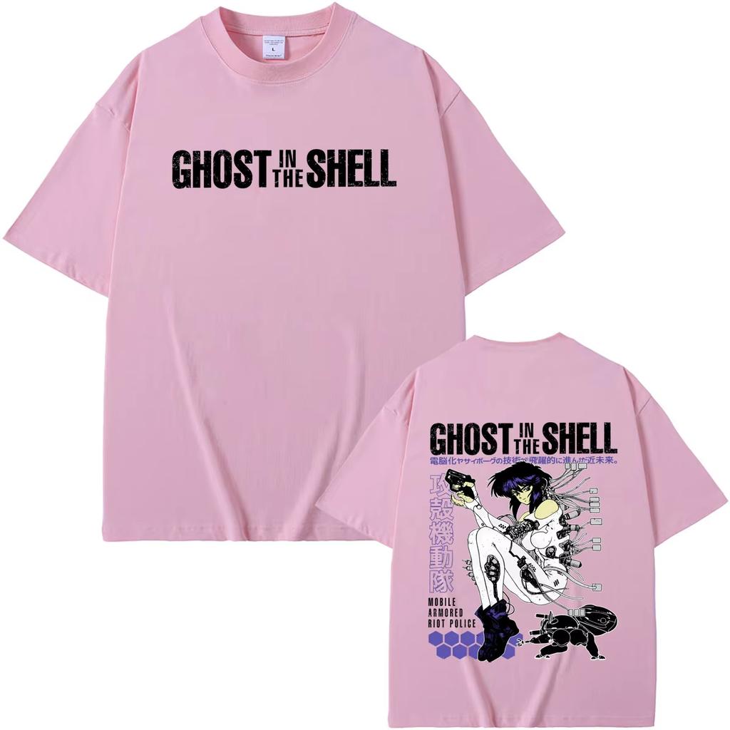 Anime Ghost In the Shell Motoko Kusanagi Graphic Print Unisex Summer Comic Casual Soft Pure‑Cotton Men's Loose‑Fit Short‑Sleeve T‑Shirt
