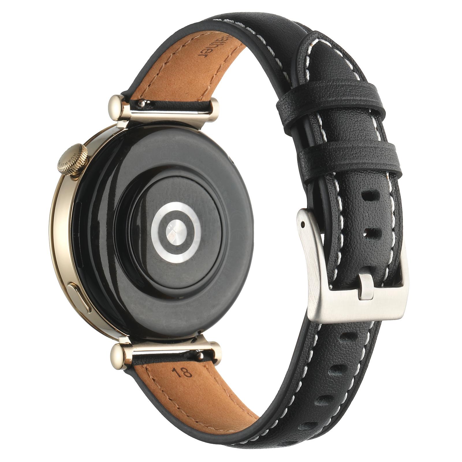 

18mm Watch Strap for Huawei Watch GT 4 41mm/Garmin Venu 3S Genuine Cow Leather Watch Band Black