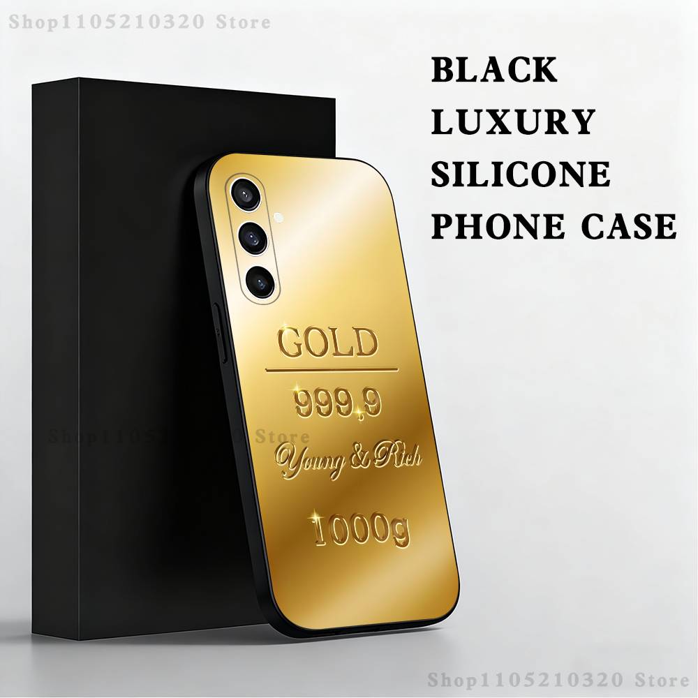 Wealth Art Dazzling Gold Phone Case For Samsung S25,S24,S21,S22,S23,S30,Ultra,S20,Plus,Fe,Lite,Note,10,9,5G Black Cover