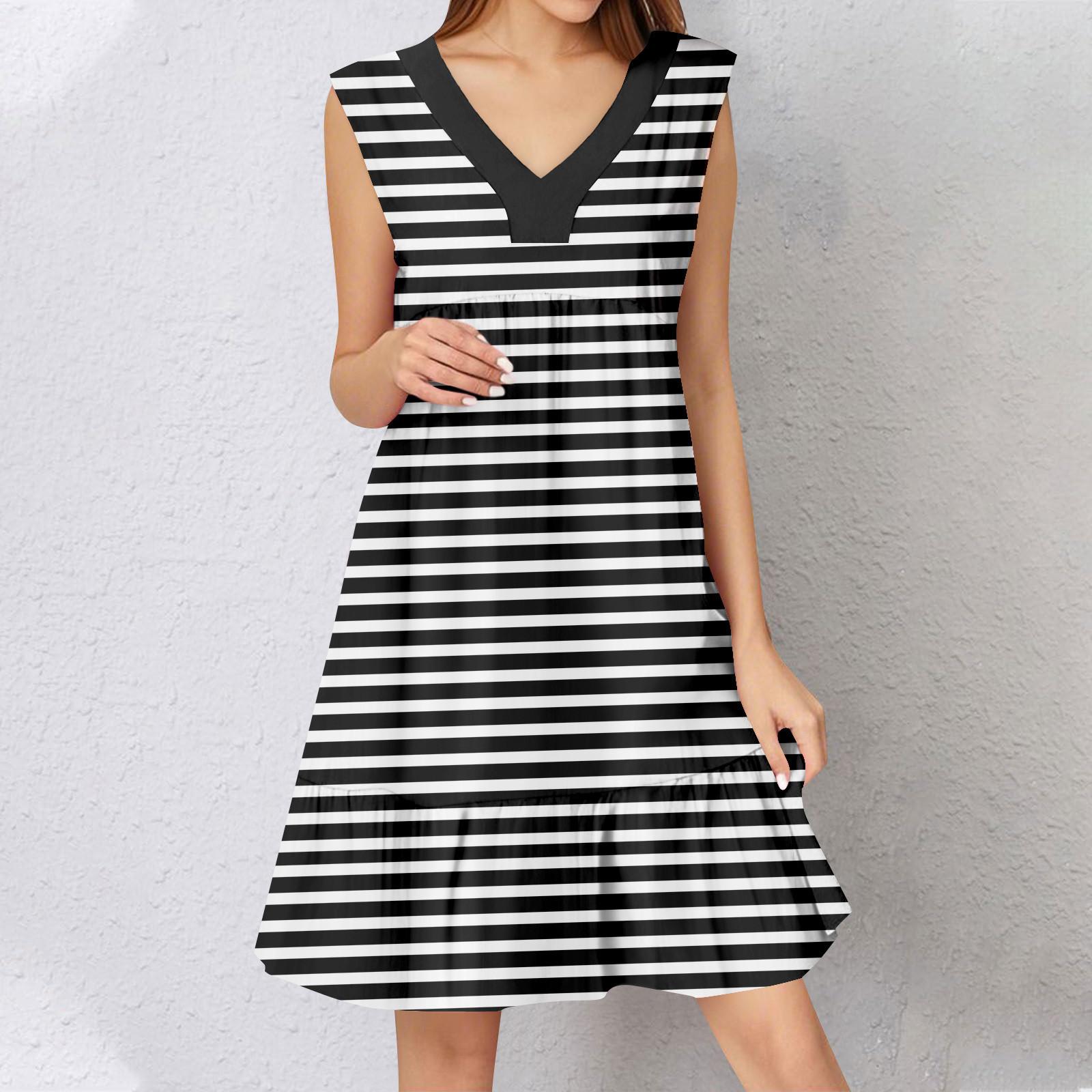 

Womens Summer Dress Sleeveless V Neck Printing Short Dresses Fashion Casual Flowy Boho Ruffle A Line Swing Sundress XL білий