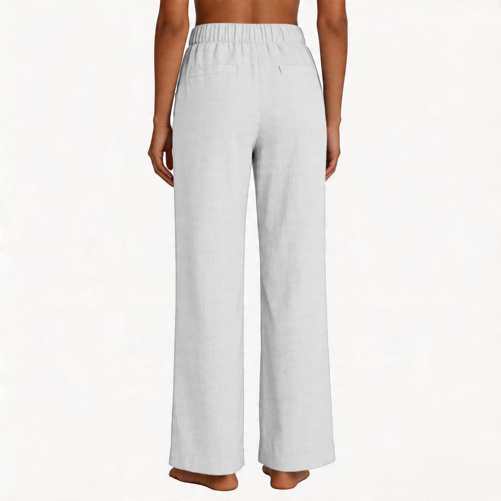Women's Fashionable Elasticated Casual Color Wide-leg Trousers