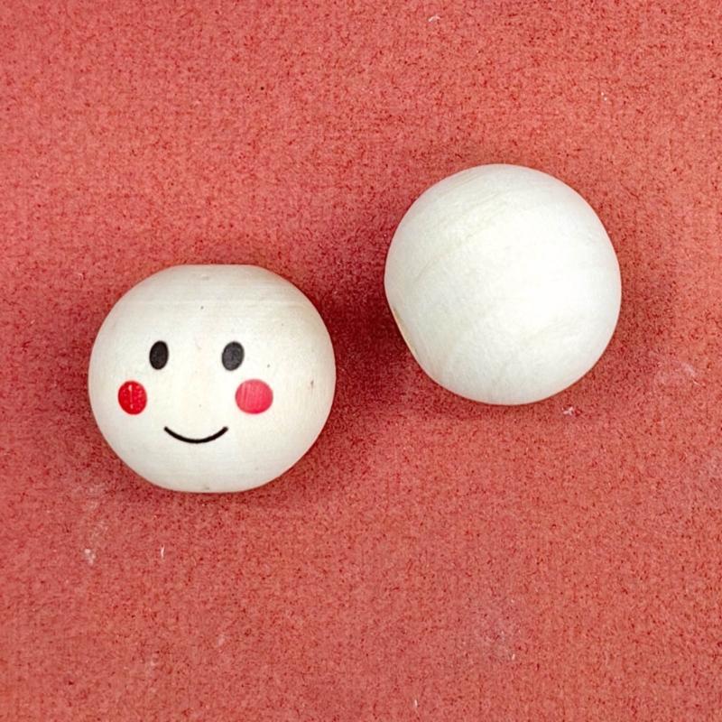 100pcs Wood Balls with Hole 20mm Smiling Face Head Ball Natural Wood Craft Bead for DIY Jewelry Making Macrames Handmade