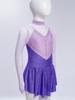 Jenter Skøytekjoler Dansedrakter Mock Neck Langermet Fargeblokk Gjennomsiktig Mesh Patchwork Skinnende Rhinestones Kjole