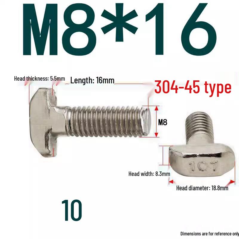 304 Stainless Steel T-Slot T-Head Bolt for Aluminum Profiles (20/30/40/45)
