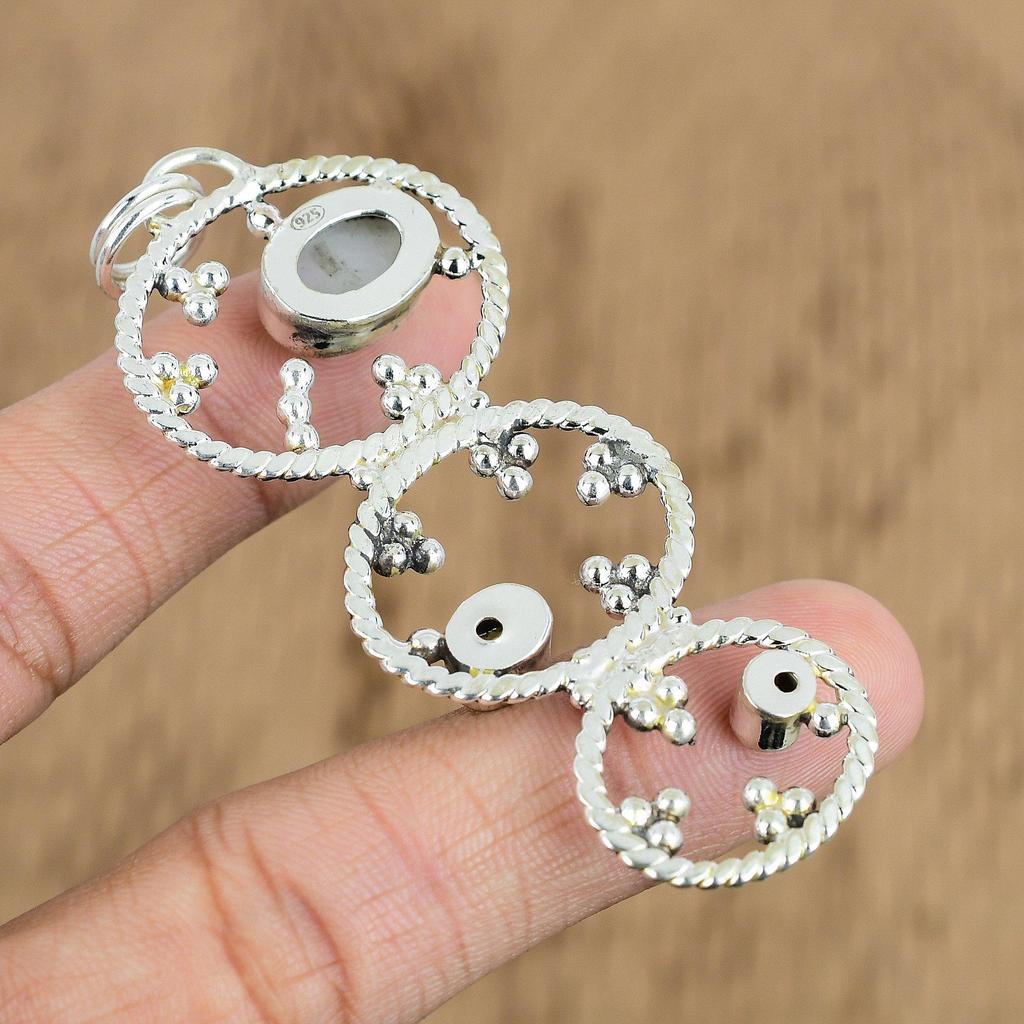 Mothers Day Sale Rainbow Moonstone Stone Peridot Sterling Silver Pendant Jewelry