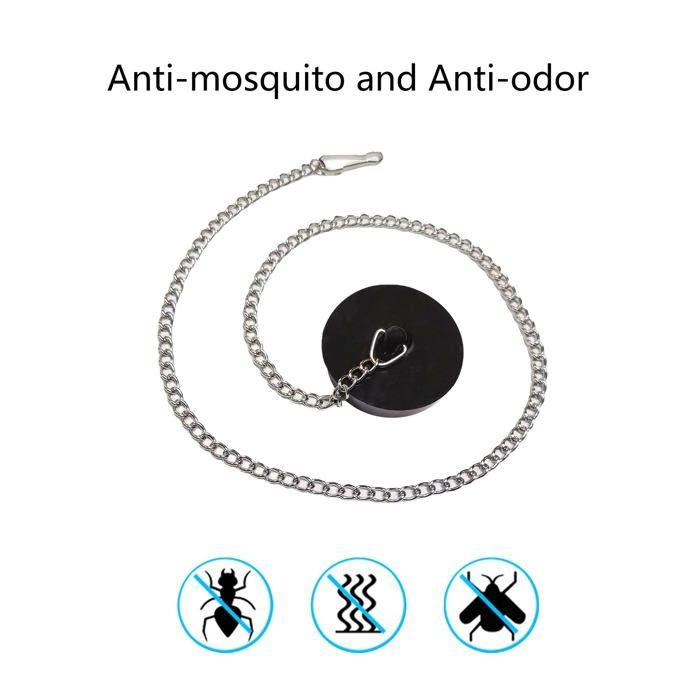 Bouchon d'évier - AIMOONSA - Universel (2 pcs) - Noir - Ø ext 45,6 mm (Ø int 42 mm) - Chaîne 50 cm