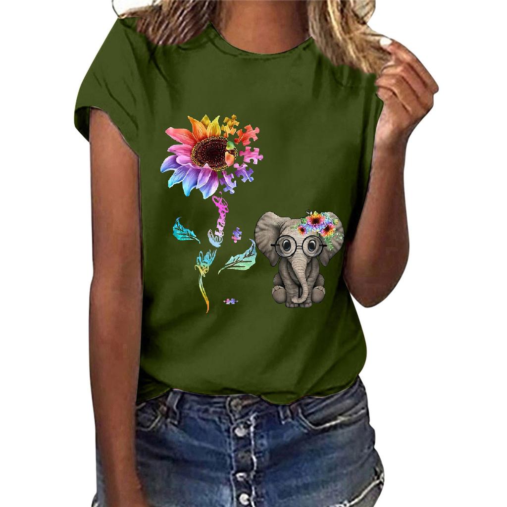 Women Casual Letter Printing Short Sleeves  Loose T-Shirt Blouse Tops