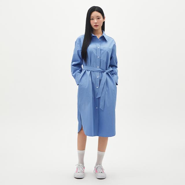 Rap Strap Belt Slit Long Shirt Dress Ar1Wo262