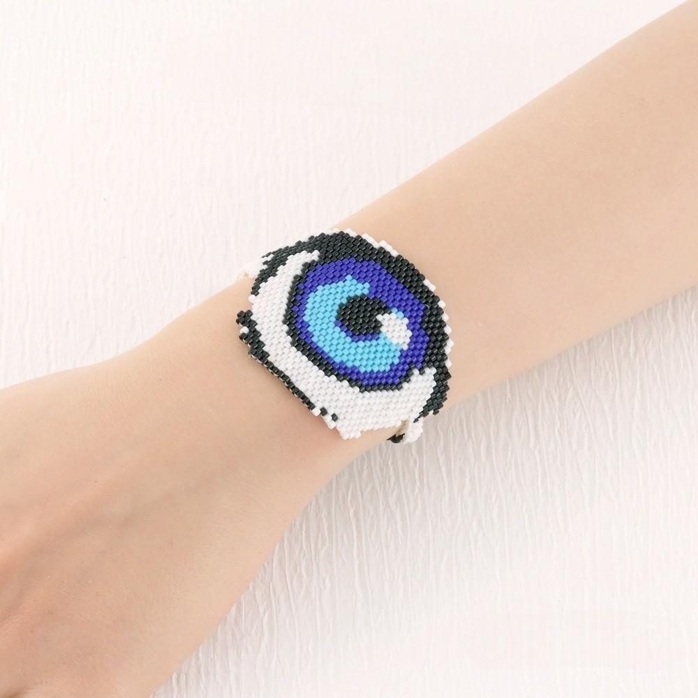 Fashion Beaded Bracelet Adjustable Lip Biting Bangle Cool Demon Eyes Hand Chain  Girl