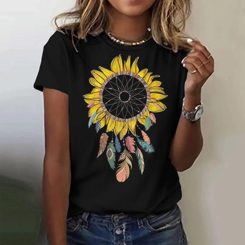Fashion Floral Pattern 3D Digital Printing Women's Comfortable Round Neck Short Sleeved T-shirt