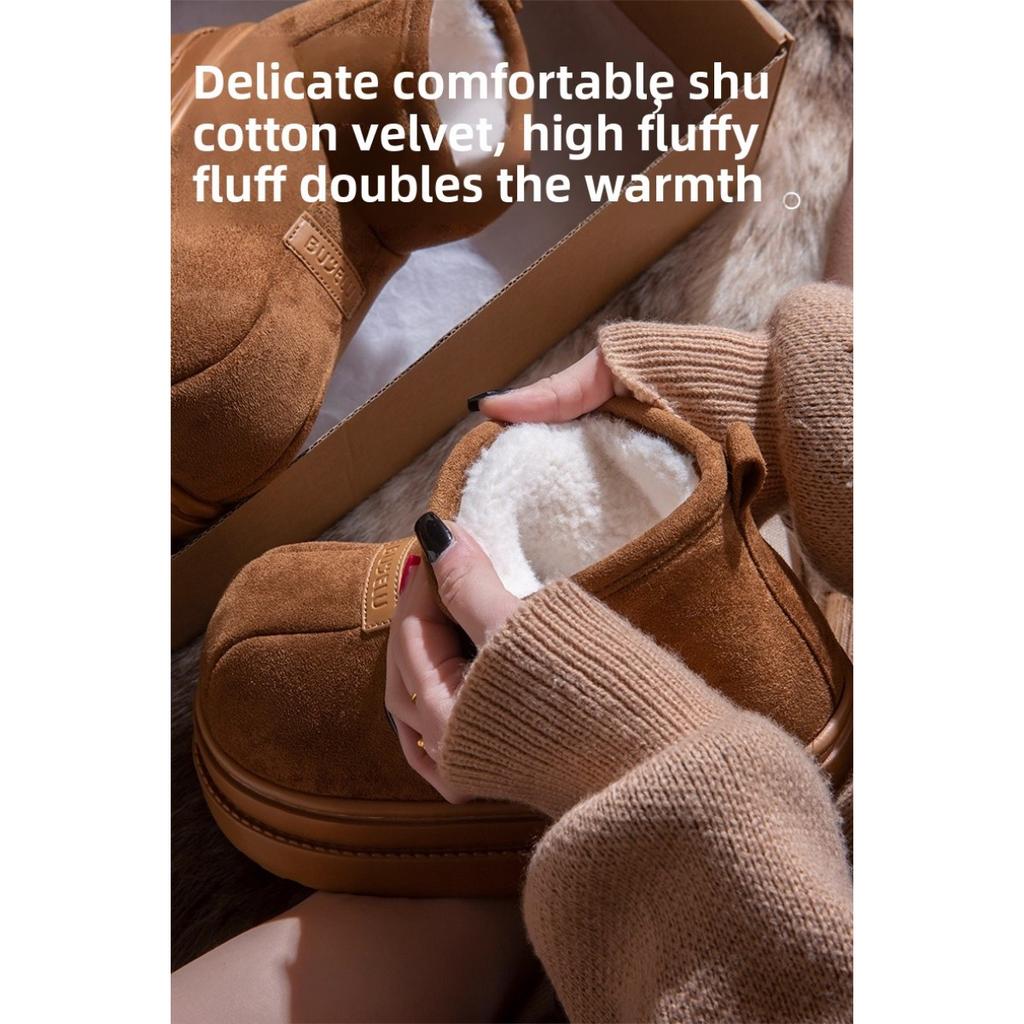 36-45 Thick Soled Warm Cotton Shoes for Women, Winter Outerwear, Anti Slip, Odor Proof, and Fleece Cotton Slippers for Women