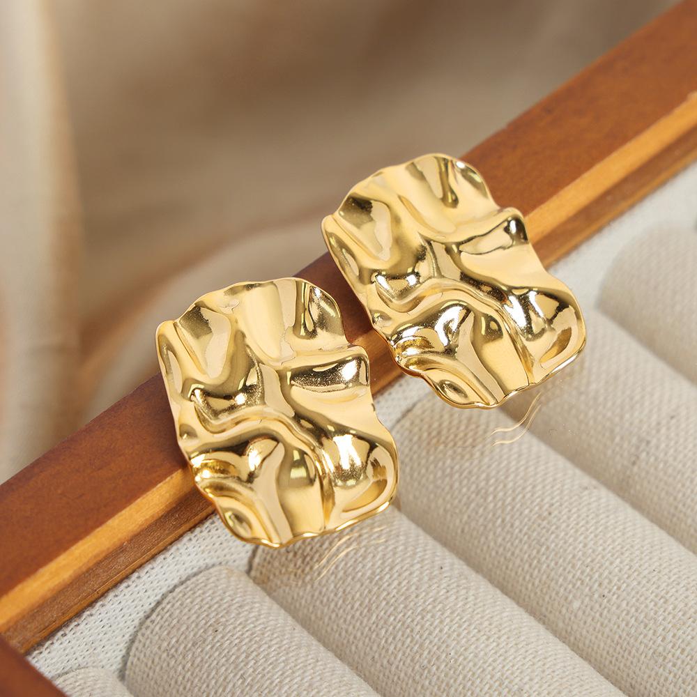 Wrinkle Texture Earrings For Women Needle Charm Jewelry French Irregular Metal Earrings