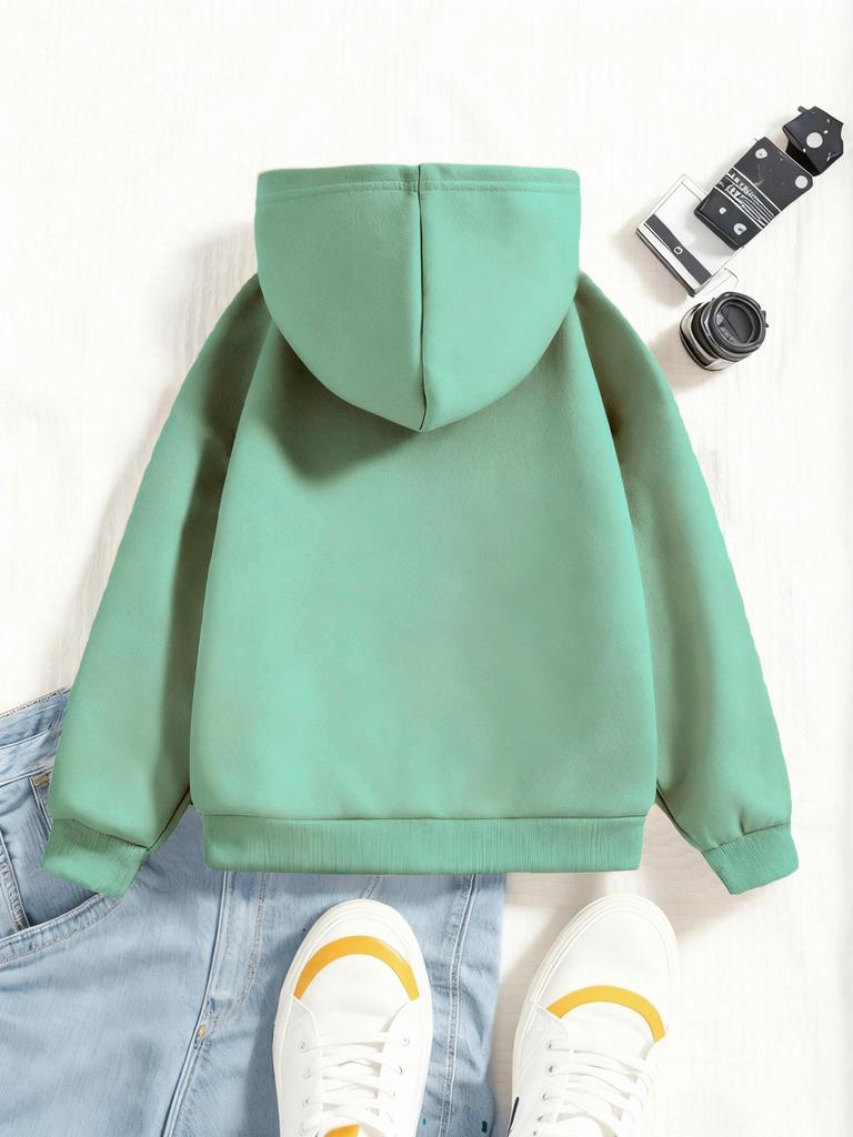 Boys' Autumn/Winter Fashion -Lined Hooded Sweatshirt "Santa Says Six Seven" Lettering Element with Santa Claus Cartoon Print Wearing