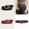 Womens Fashion Stone Grain Pu Leather Belt With Gold Alloy Buckle For Casual Wear Summer