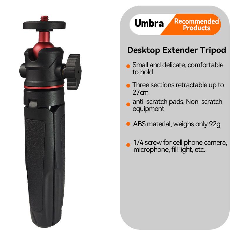 MT-08 Mini Extendable Desktop Tripod Handheld Photography Bracket Stand W/ Flexible Ballhead 1/4 Inch Screw Mount for Selfie
