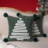 Christmas Tree Pattern Throw Pillowcase with Tassel Hair Ball Decoration Pillow Cover Farmhouse Style Cushion Cover