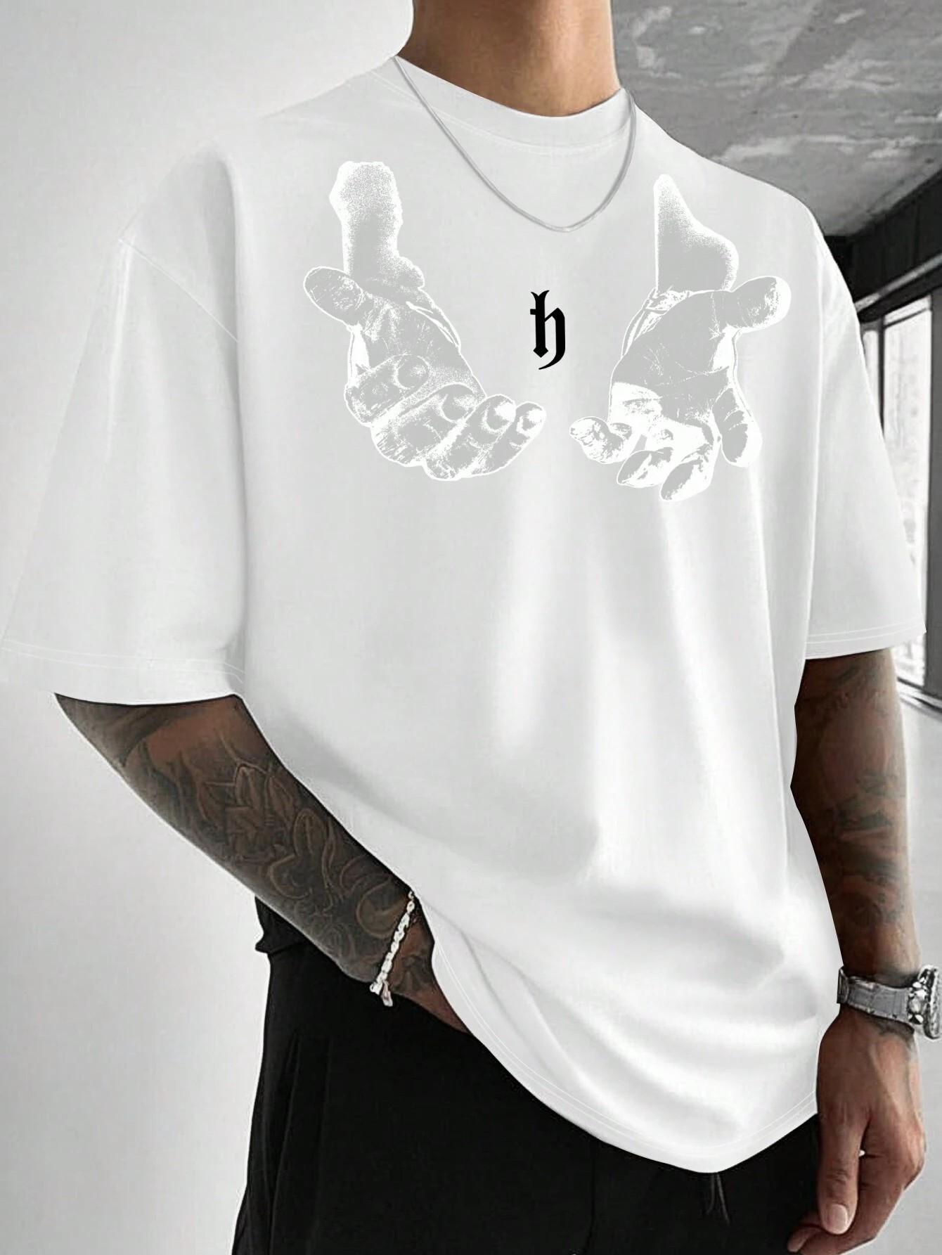 The new mens Tshirt for the summer of 2025 features a casual fashionable comfortable and soft 3D gesture pattern print S