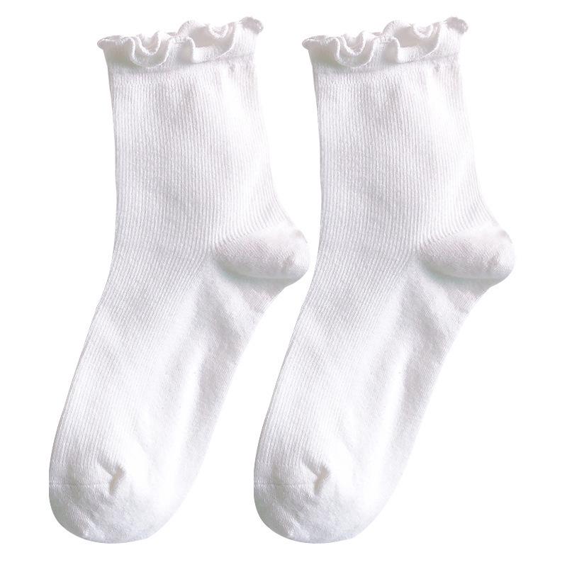 Women's Frilly Mid-Calf Socks: Autumn/Winter Japanese Academy Style – Thick, Artistic, Fresh White Design