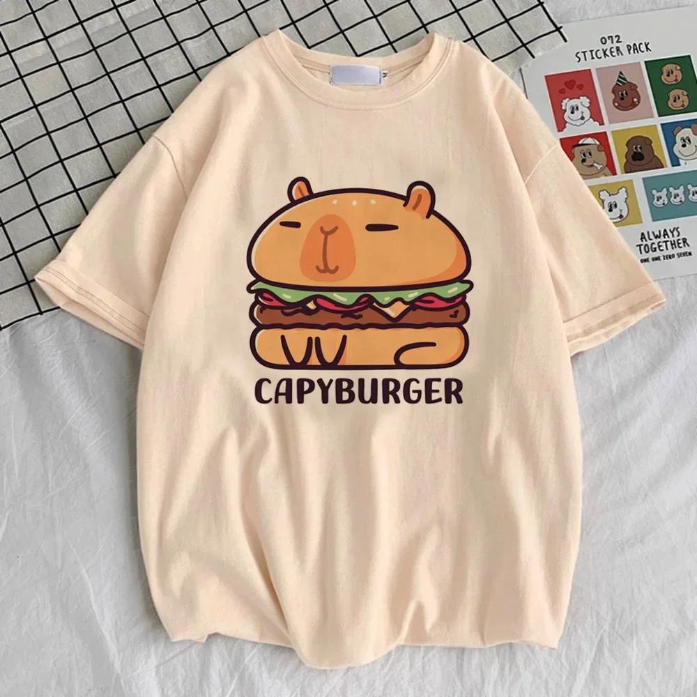 Round Neck T-shirt Cute Tops Women Clothes Capybara Kapibara Women Fashion Kawaii Clothes T-shirts