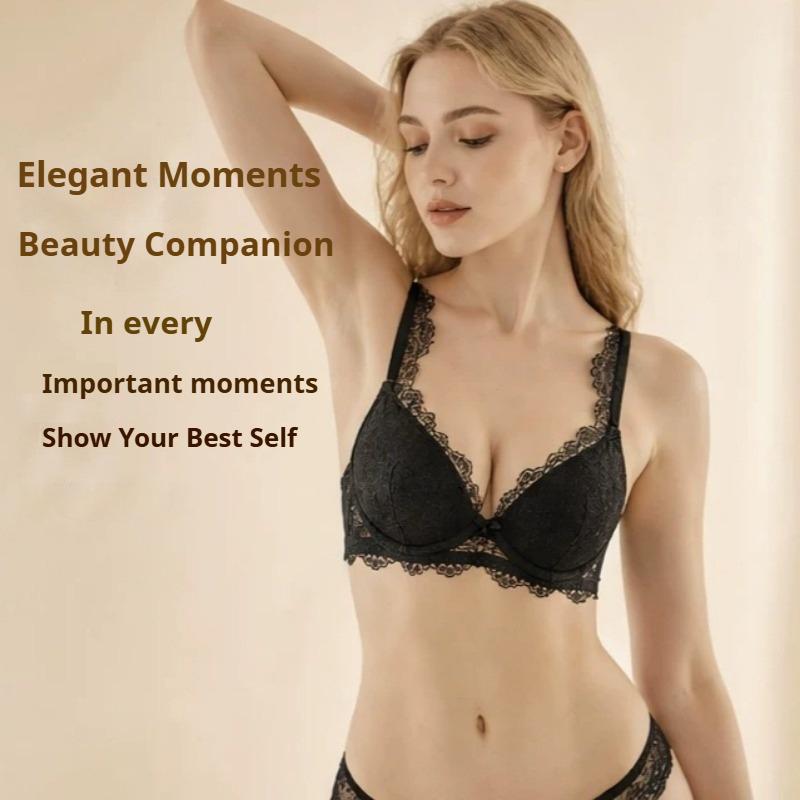 Set Reggiseno Push-Up Sexy in Pizzo Europeo, Set Lingerie a Coppa Sottile Sopra e Spessa Sotto, Raccoglie il Grasso Laterale e Solleva il Seno per Donne con Seno Piccolo