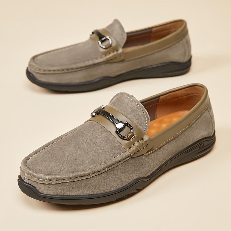 Fashion Handmade Mens Casual Leather Loafers Handmade Casual Driving Flats Slip-on Shoes Comfy Moccasins Metal Buckle Male Business Shoe