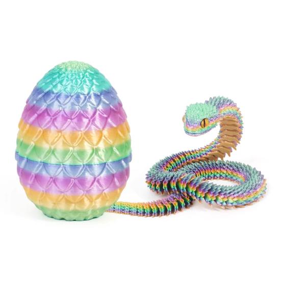 3D Printed Snake Egg with Snake Inside Movable Joints Snake Eggshell Figurine Articulated Snake Fidget Toy Desktop Decoration Ornament