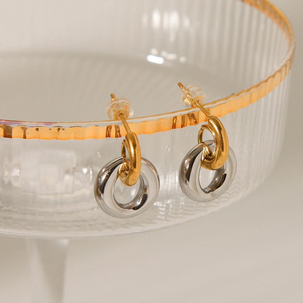 New Geometric Circle Stainless Steel Gold Silver Mix Color Matching Earrings Waterproof 18K Gold Plated Party Jewelry