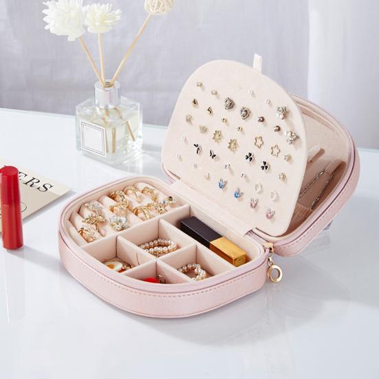 

Шкатулка для драгоценностей, полукруглая шкатулка для домашнего использования, браслет из искусственной кожи, серьги-гвоздики, ожерелье, шкатулка для драгоценностей, красивая организация, износостойкая