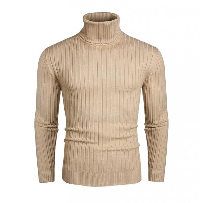 Men's Autumn/Winter Vertical Stripe High Neck Sweater - Slim Fit Warm Pullover Knitwear