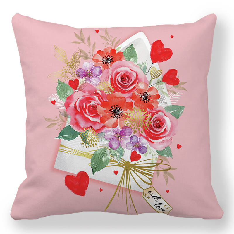 Creative Valentine's Day Happy Letters Digital printing short plush pillow covers for car sofa office cushion cover home goods
