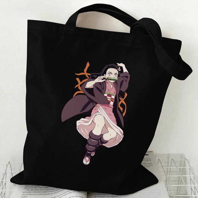 Japan cartoon comicsNezuko Kamado Demon Slayer Printed Shopping Canvas Bag Stylish Shoulder Bag Large Capacity Handbag for Women 7559