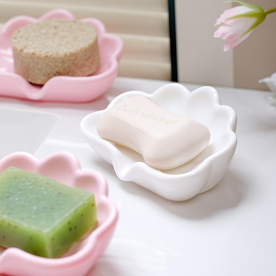 Nordic Style Flower-shaped Soap Tray for Bathroom, Cosmetic and Jewelry Storage Box, White and Pink Desktop Decoration