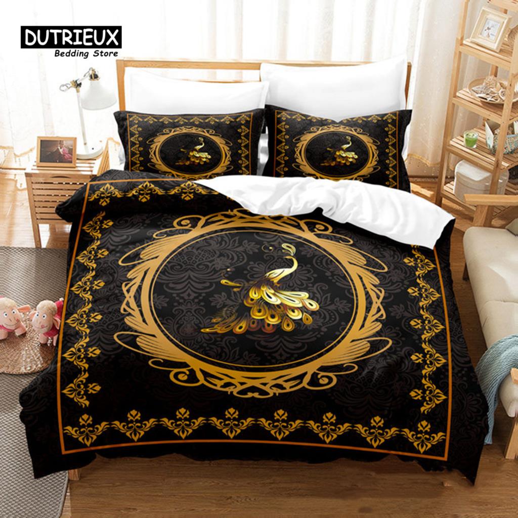 Peacock Feather Bedding Set Peacock Duvet Cover Set Single Double King For Adult Women Microfiber Comforter Cover Bedroom Decor