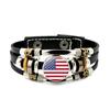 Factory National Country Flag Design Bracelet Crystal Bead Snap Button Sports National Team Jewelry Gift Leather Wrap Bracelet