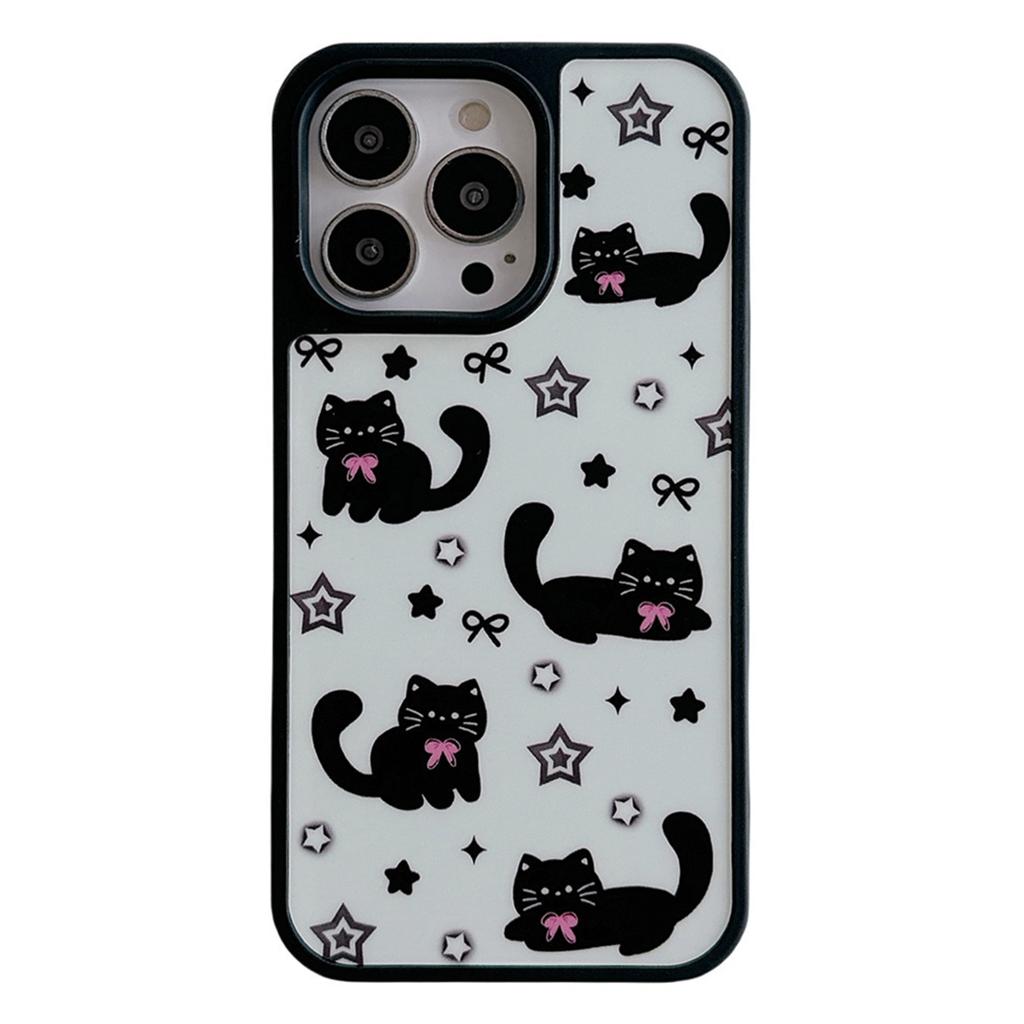 For iPhone 16 Pro Max Case Black Cat Bow Acrylic Shockproof Phone Back Cover