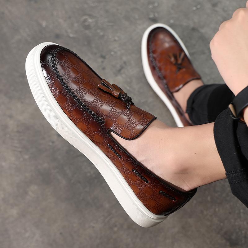 New Black Men Sneakers Slip-On Solid Tassels Brown Platform Shoes Men's Vulcanize Shoes  Size 38-46