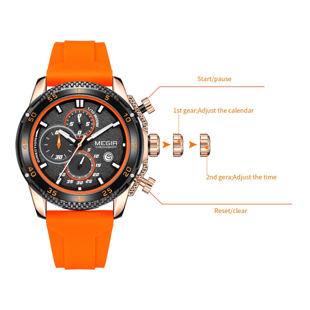 Megir Men's Sports Analogue Chronograph Luminous Quartz Watches with Stylish Silicone Strap for Gifts 2211