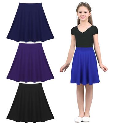 Falda skater de color liso elástica de cintura alta para niñas grandes, falda acampanada plisada de línea A completa, hasta la rodilla