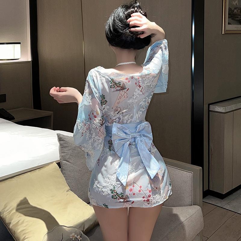 Sexy lingerie kimono bathrobe set uniform seduction print Japanese bow sexy Japanese pajamas new