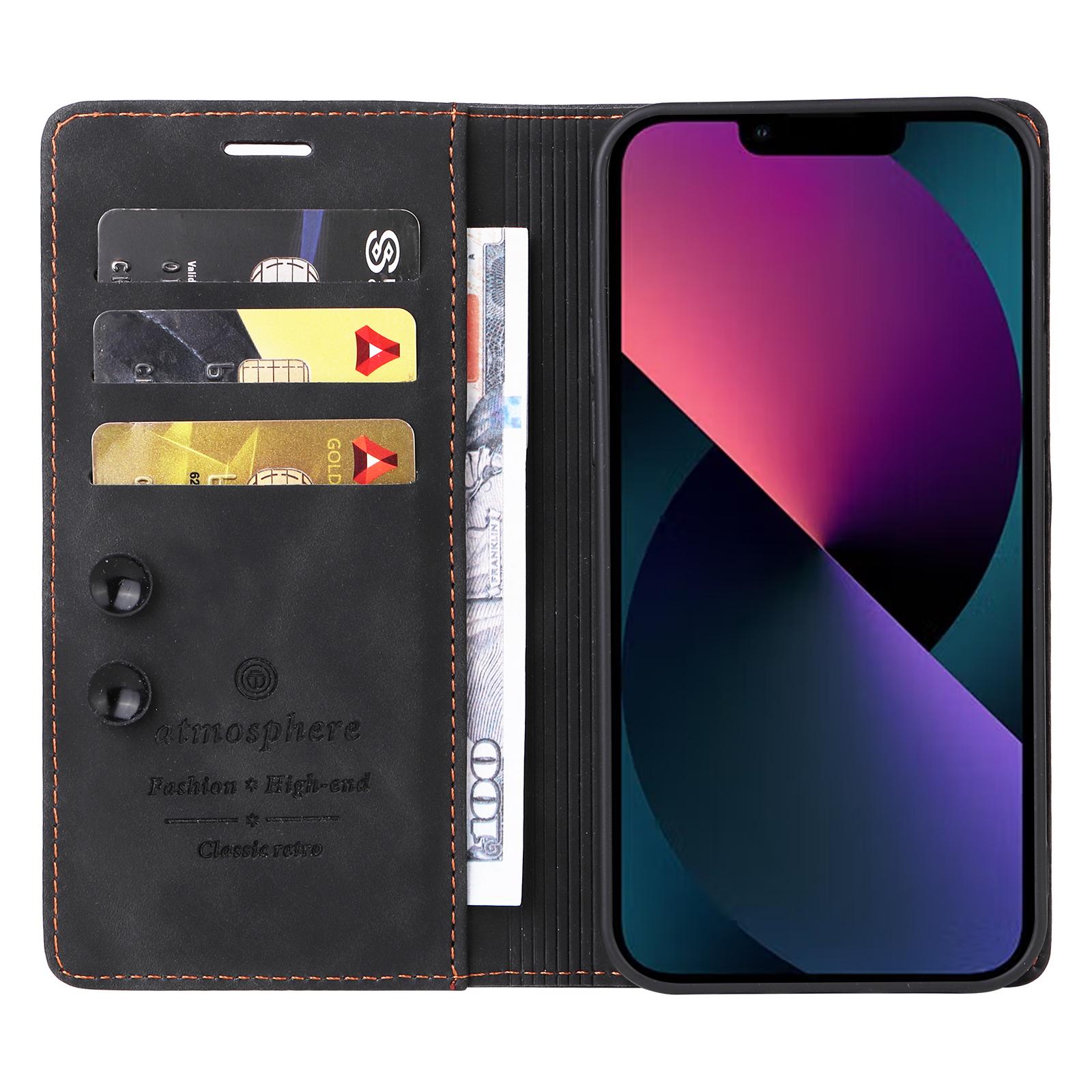 

006 Series For iPhone 14 Case Suction Cups Closure Wallet Phone Cover Black