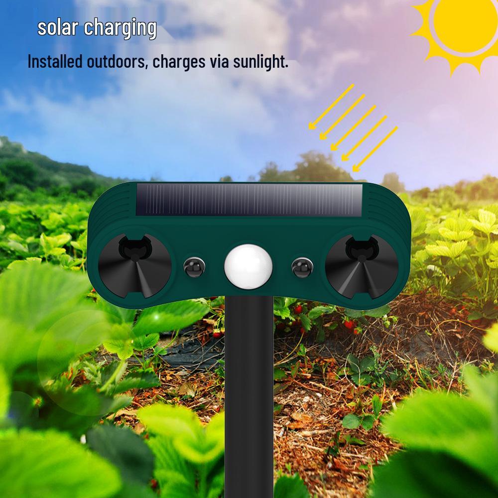Smart Solar Ultrasonic Outdoor Animal and Bird Repellent with Infrared Sensing and Flashing Alert