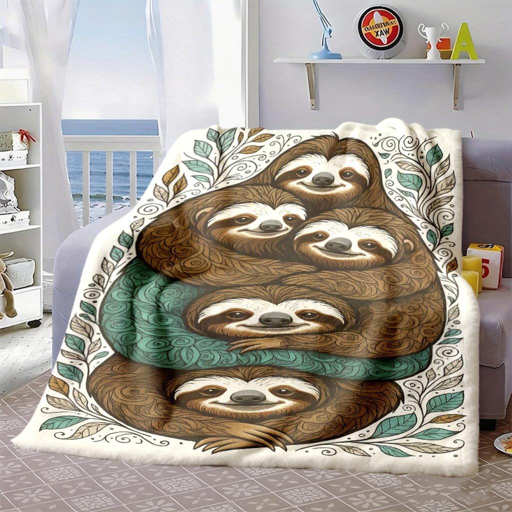 2026 New Arrivals 1 Premium Retro Sloth Decorative All-Season Throw Blanket Suitable for Sofa, Soft Flannel Blanket, Cozy And Warm Four Seasons Cover
