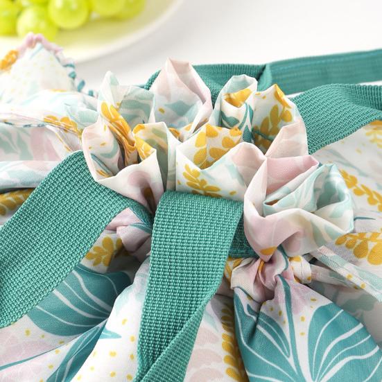 Insulated Lunch Bag Large Capacity Portable Office Beach Picnic Storage Bag Leak-proof Leaf Print Thermal Cooler Pouch Drawstring Handbag